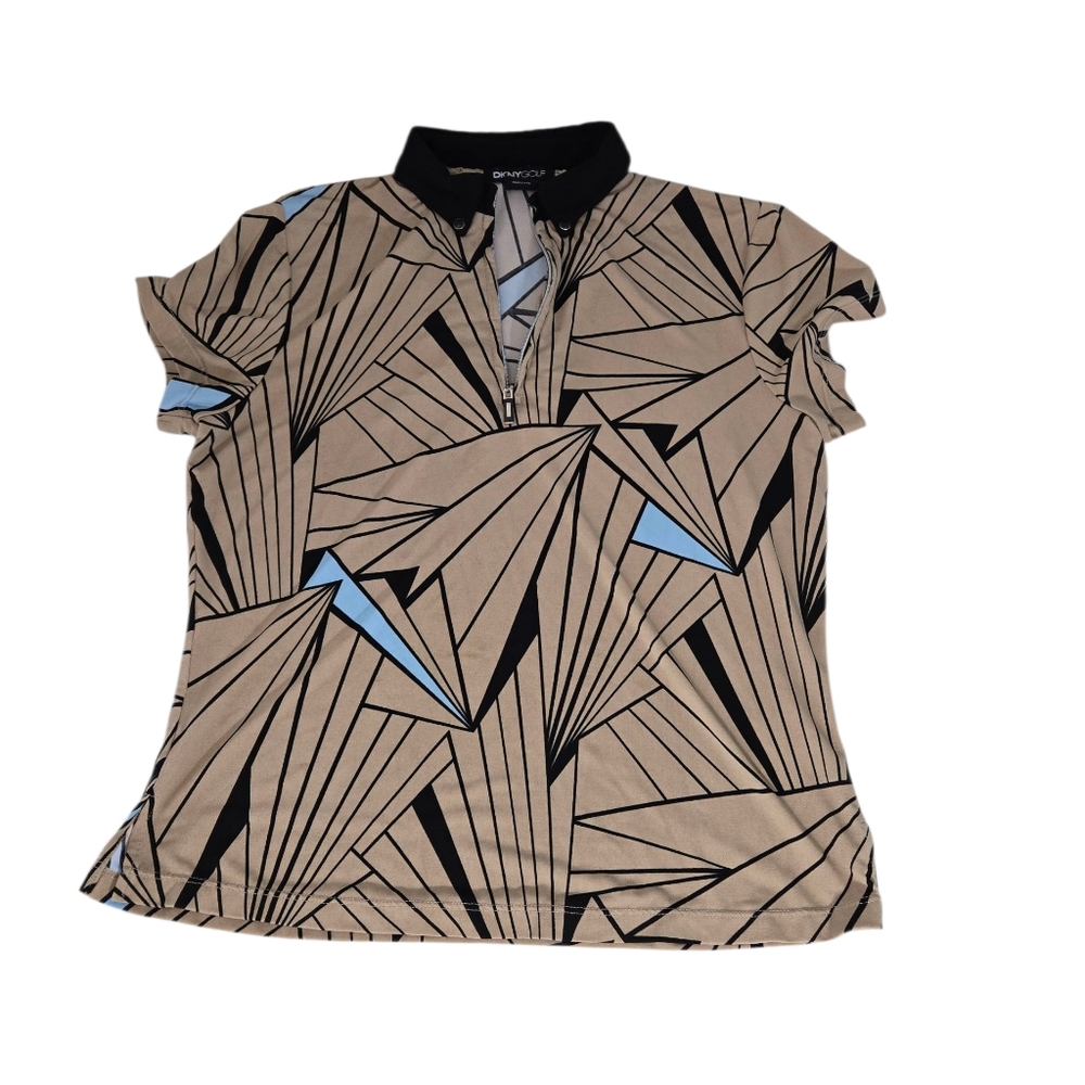DKNY Golf  Tan and Blue Geometric Polo Sz Small